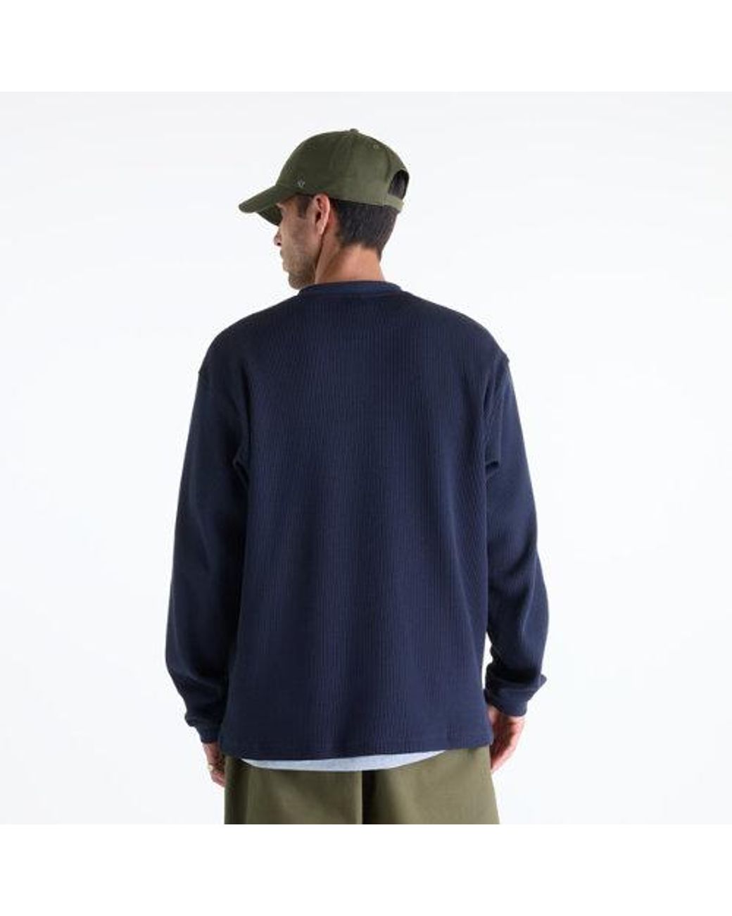New Balance Blue Numeric Waffle Knit Long Sleeve Henley for men