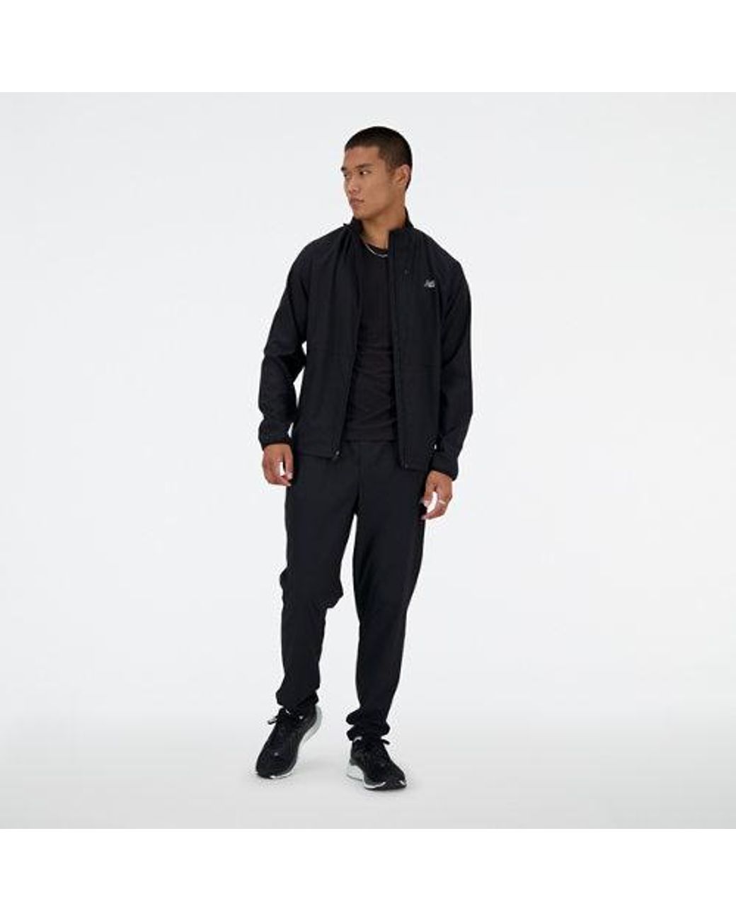 New Balance Blue Stretch Woven Jacket In Black Polywoven for men