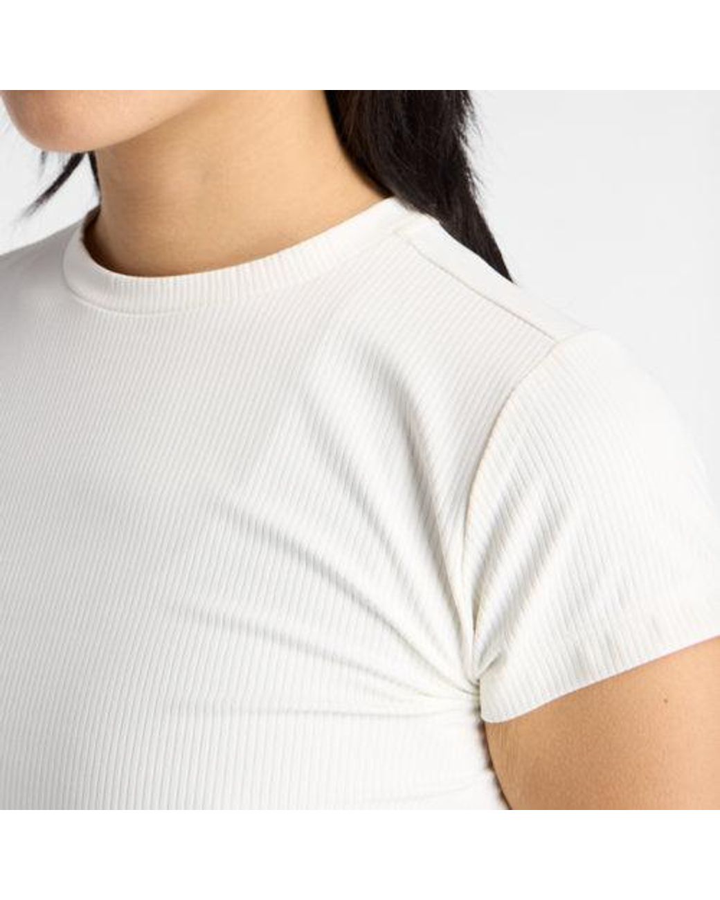 New Balance White Ribbed Fitted T-Shirt