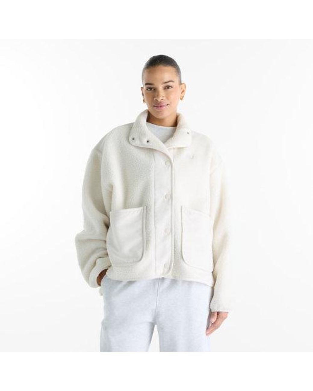 New Balance White High Pile Fleece Jacket