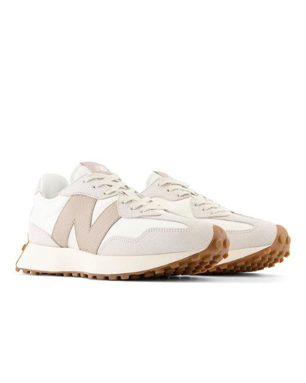 New Balance White 327 In Beige/brown Suede/mesh