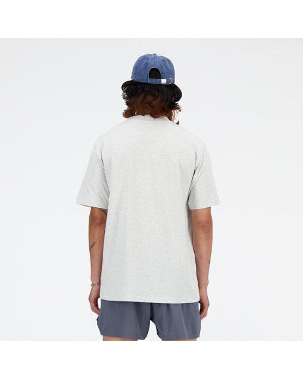 New Balance White Athletics Cotton T-shirt In Grey for men