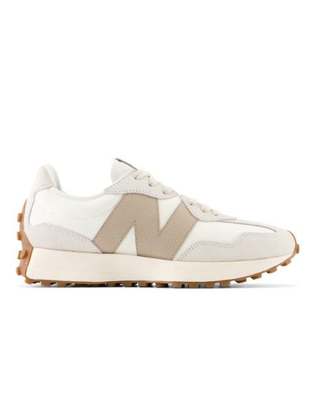 New Balance White 327 In Beige/brown Suede/mesh