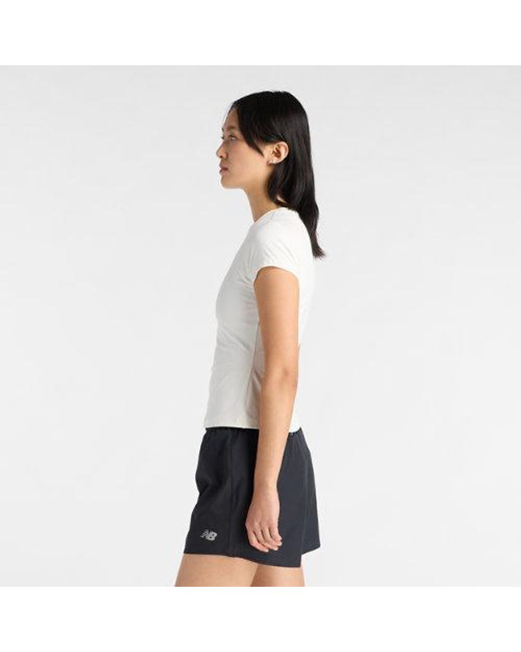 New Balance White Ribbed Fitted T-Shirt