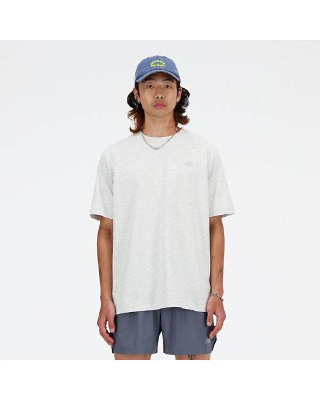 New Balance White Athletics Cotton T-shirt In Grey for men