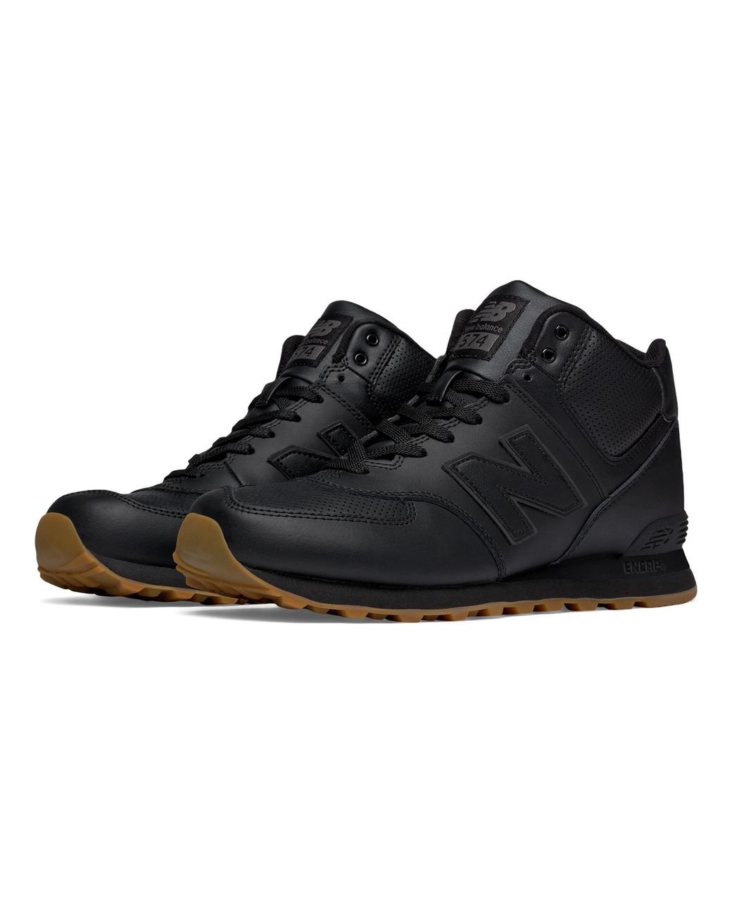 New Balance 574 Mid-cut Leather in Black for Men | Lyst