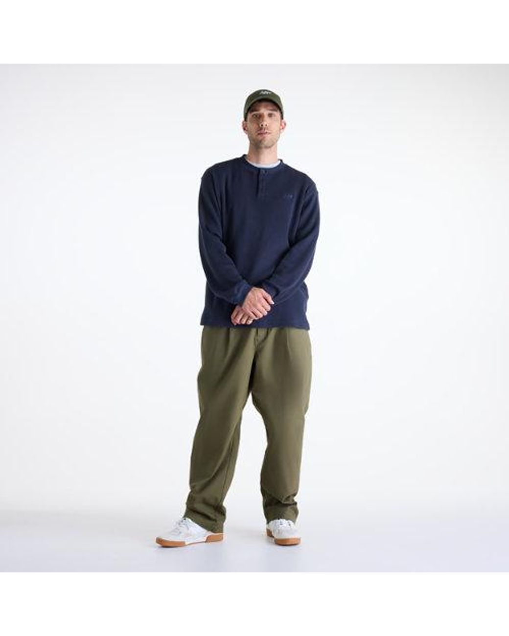 New Balance Blue Numeric Waffle Knit Long Sleeve Henley for men