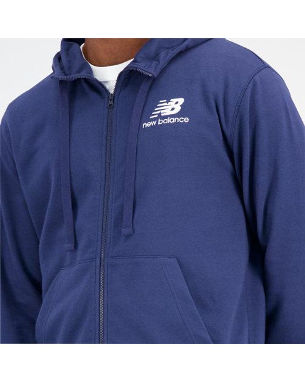 New Balance Essentials Stacked Logo French Terry Jacket In Blue Cotton Fleece for men