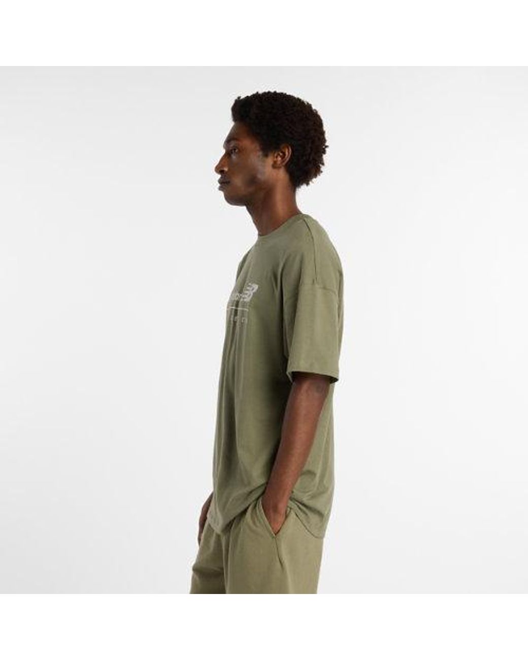 New Balance Green Linear Graphic T-Shirt for men