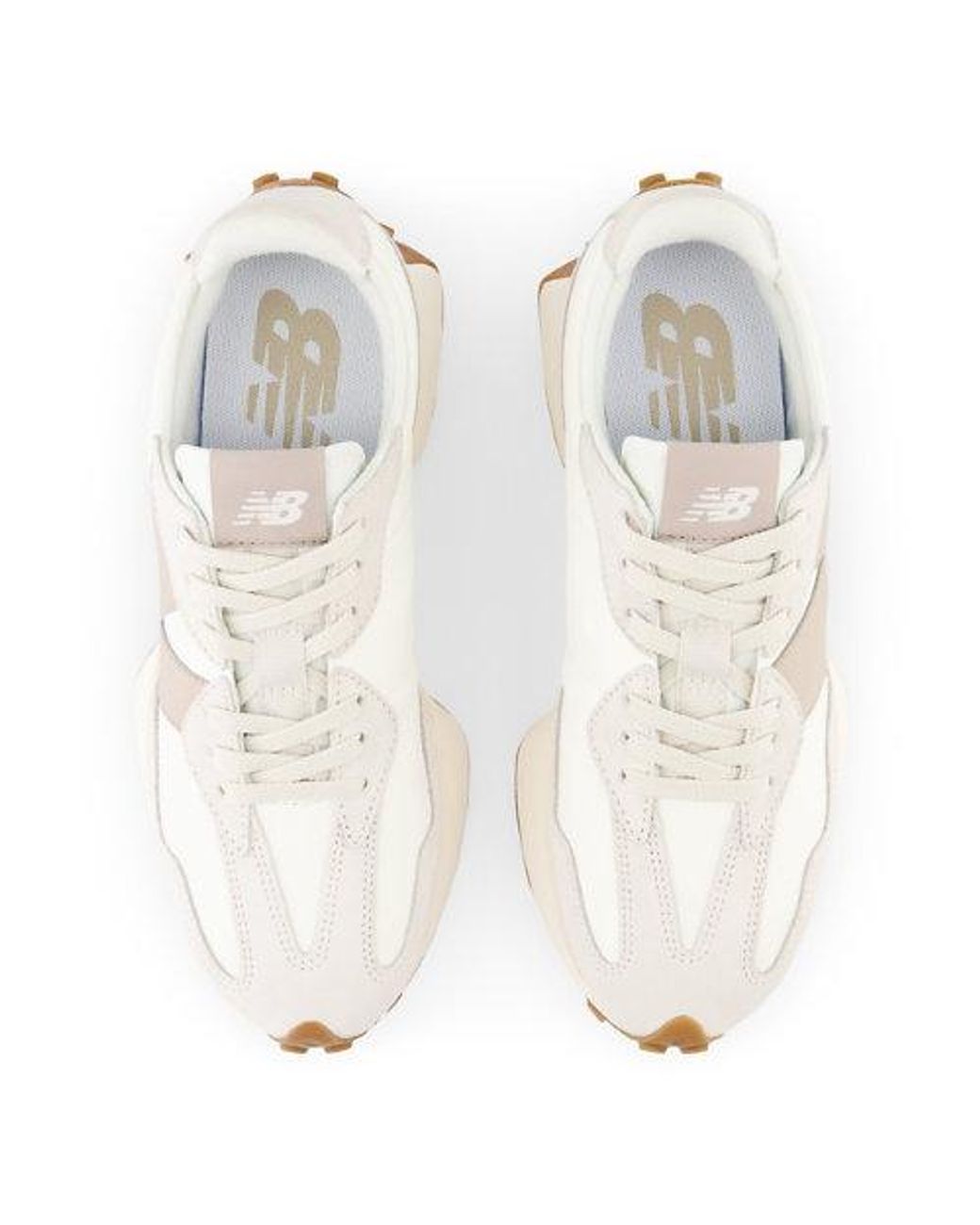 New Balance White 327 In Beige/brown Suede/mesh