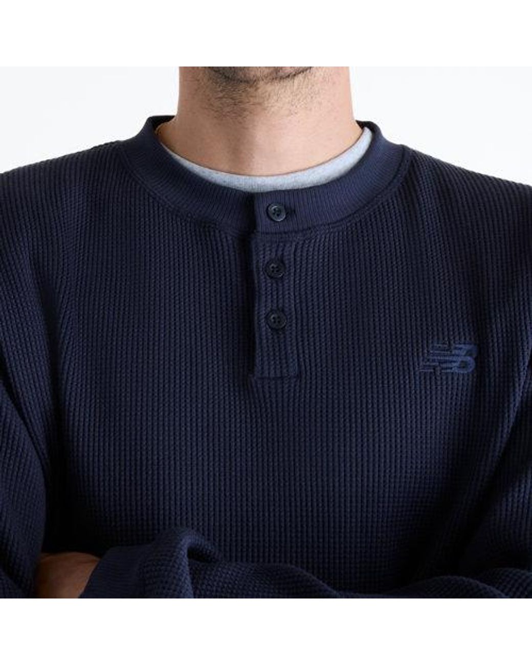 New Balance Blue Numeric Waffle Knit Long Sleeve Henley for men