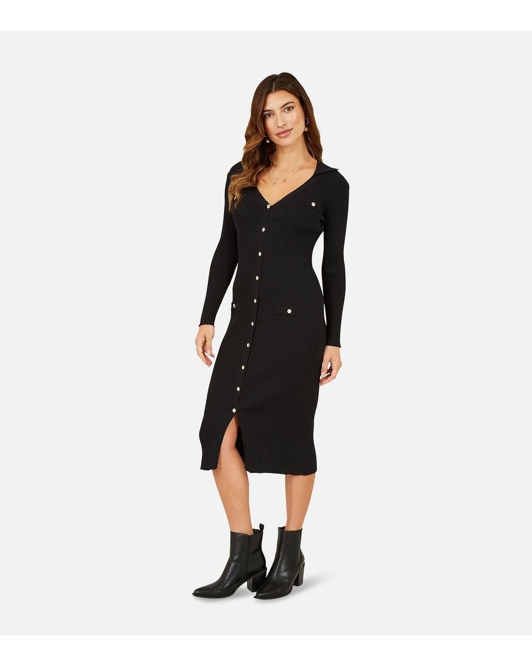Bodycon Dress Ribbed Midi Dress With Buttons Buy Lipsy Black