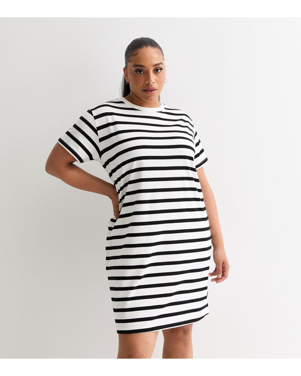 New Look Plus Size Stripe Cotton Mini T Shirt Dress Curves in White Lyst UK