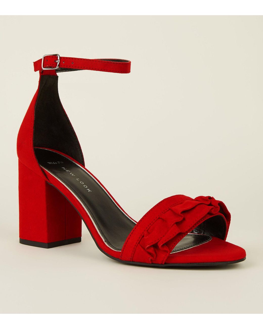 Suedette Frill Front Block Heel Sandals 
