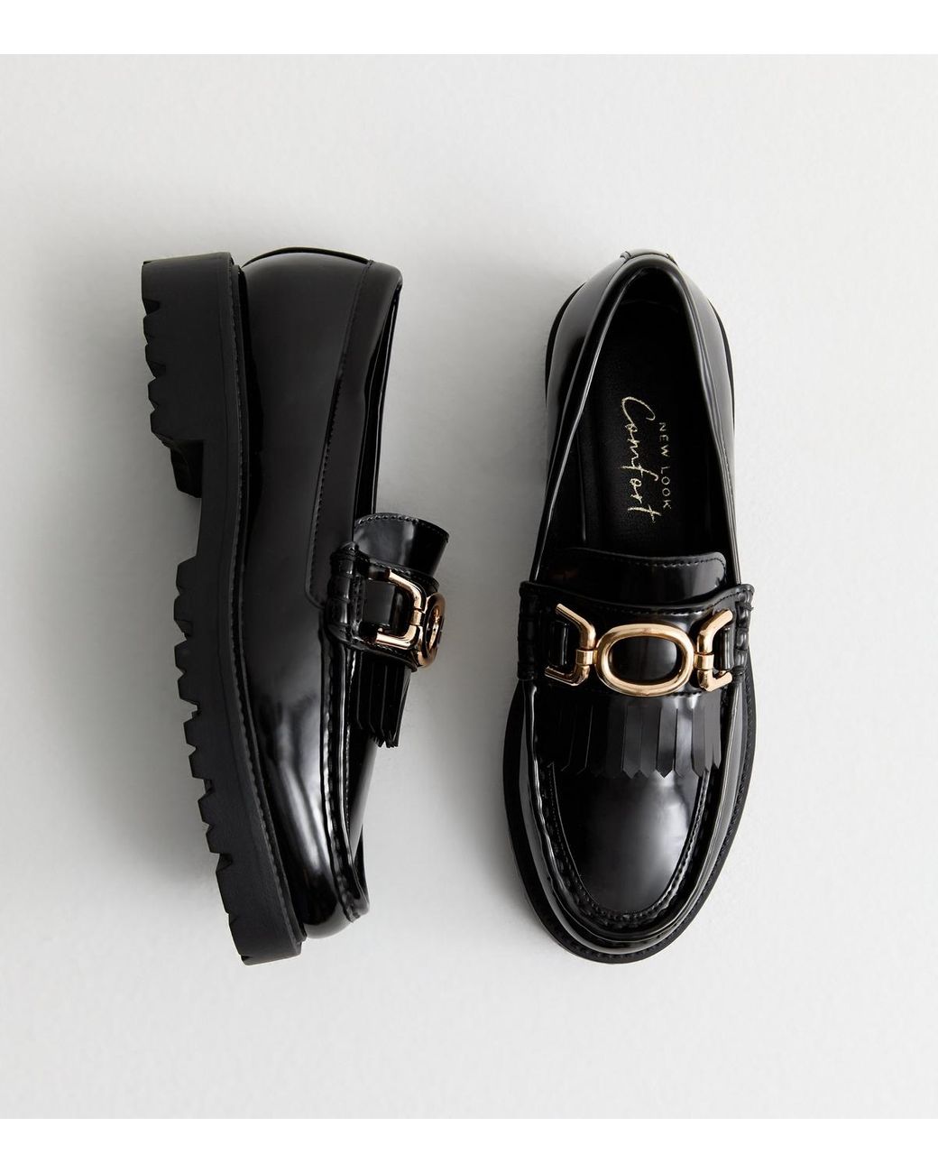 New Look Patent Leather Look Tassel Trim Loafers in Black Lyst UK