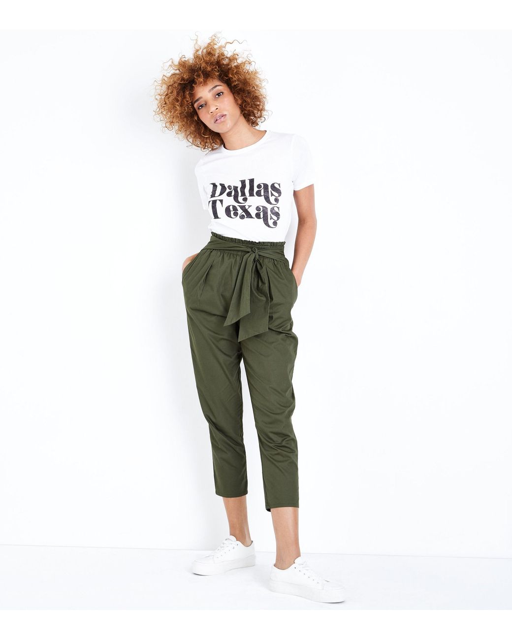 New Look Khaki Cotton Paperbag Waist 