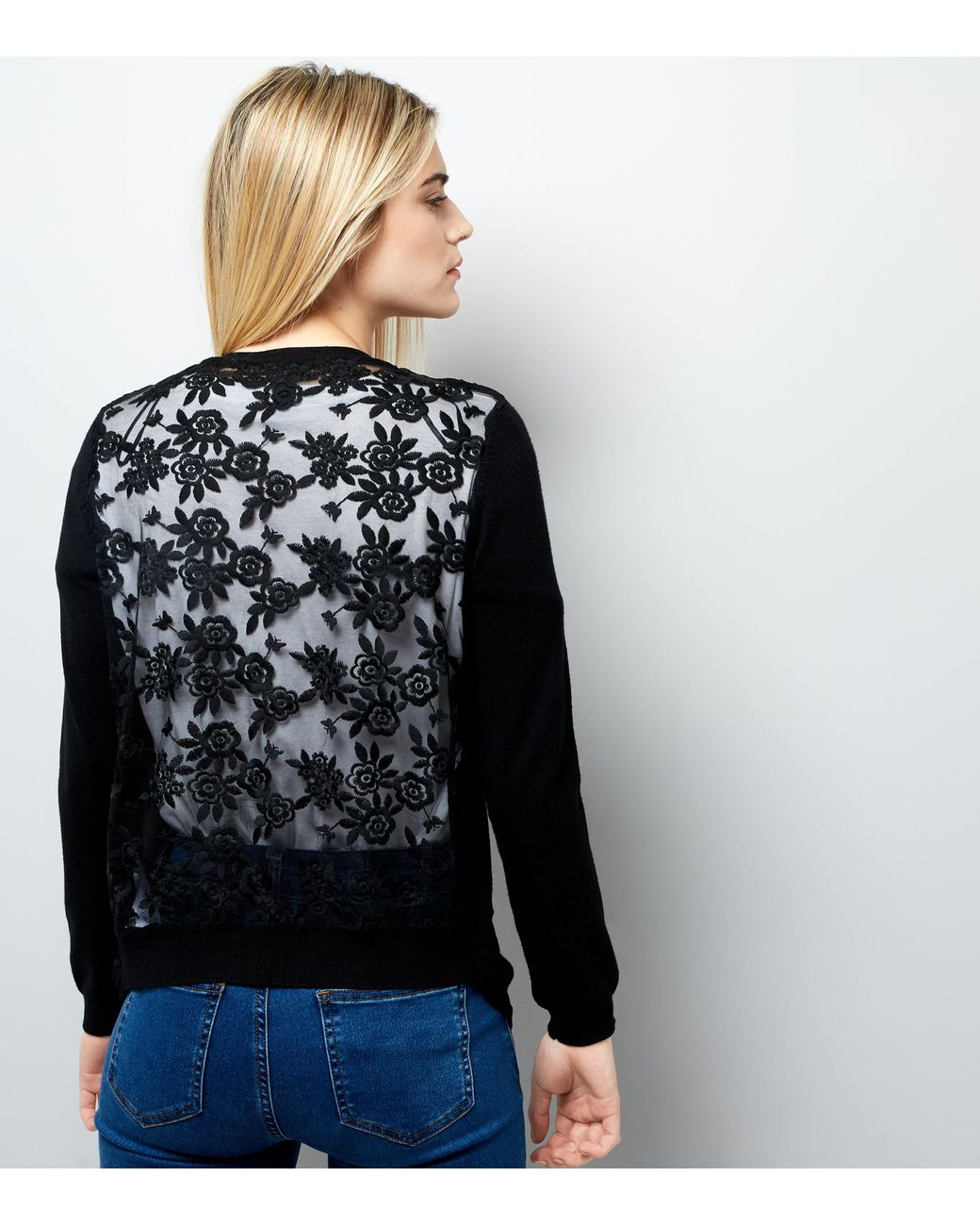 New Look Black Lace Back Cardigan | Lyst UK
