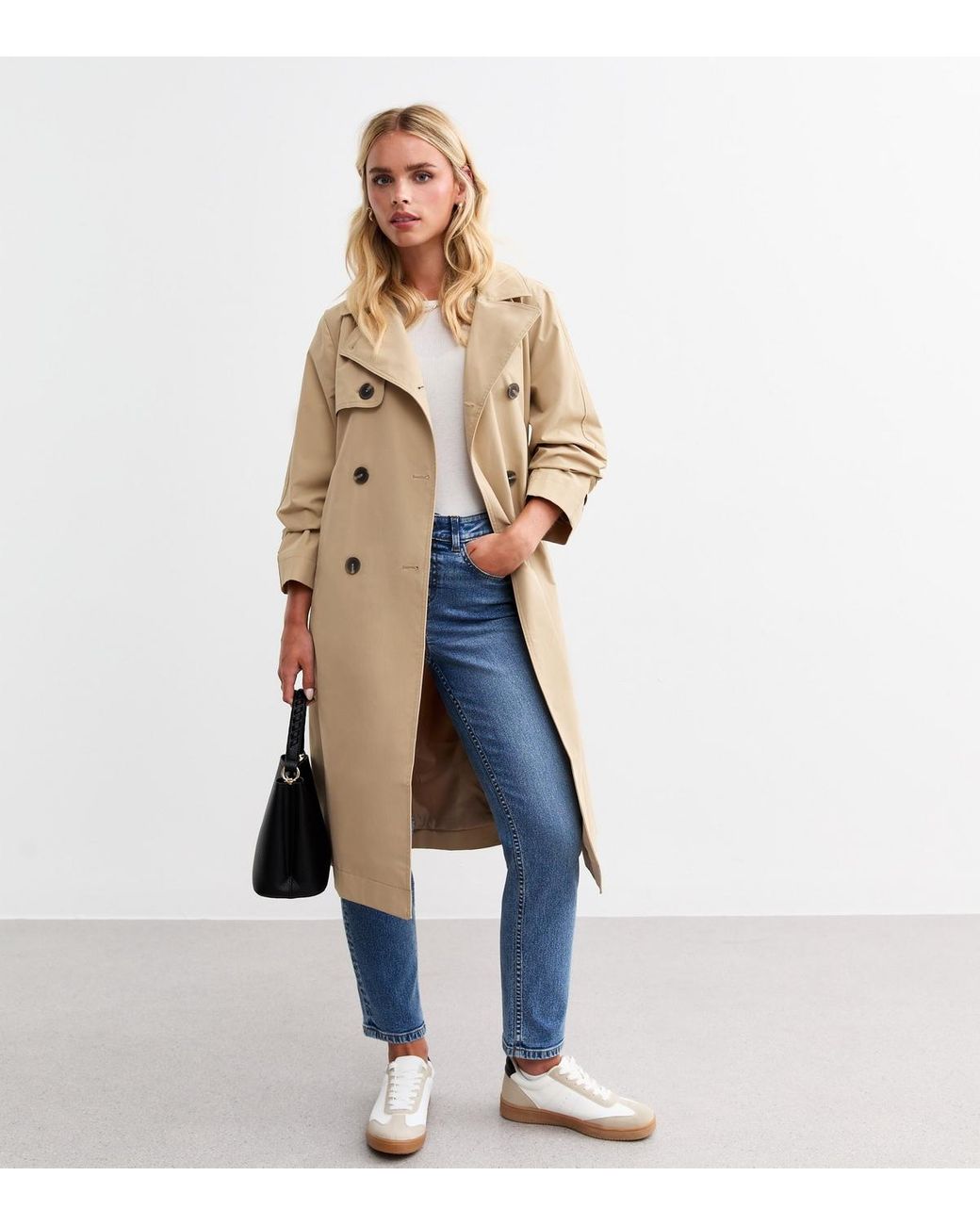 New Look Petite Camel Double Breasted Mac Coat in White Lyst UK