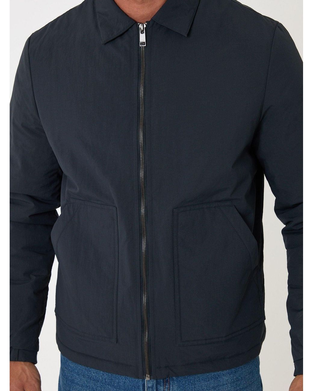 Threadbare Blue Showerproof Collared Harrington Jacket for men