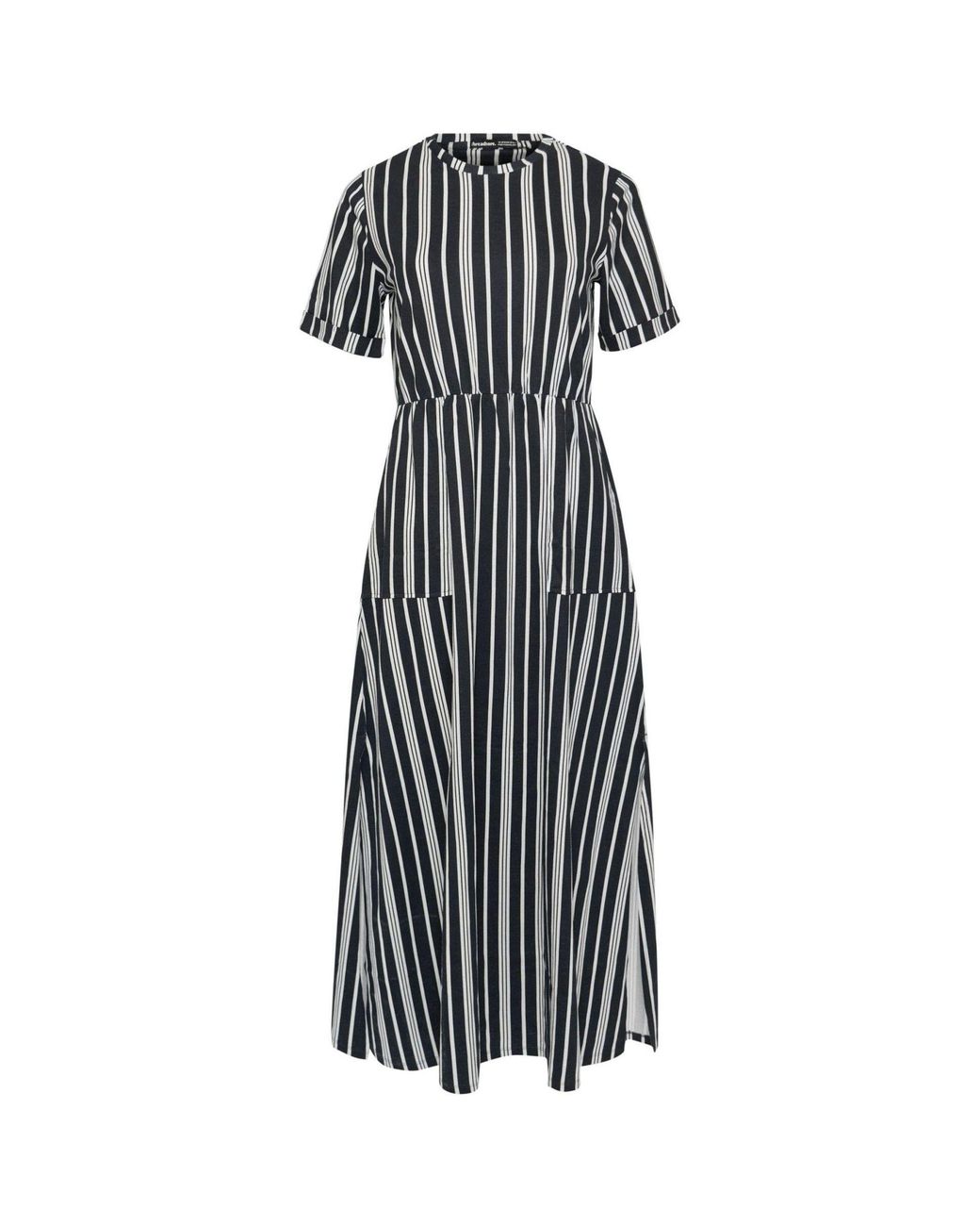 Threadbare Blue Stripey Crew Neck Jersey Midi Dress With Patch Pockets