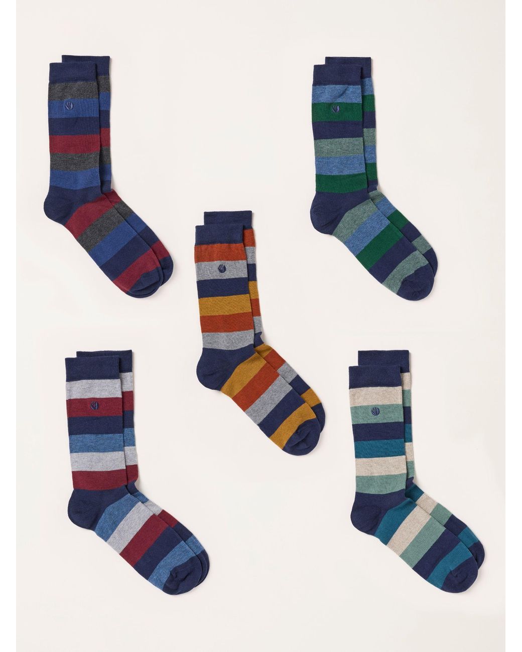 FatFace Blue Fatface 5 Pack Multi Colour Striped Socks for men