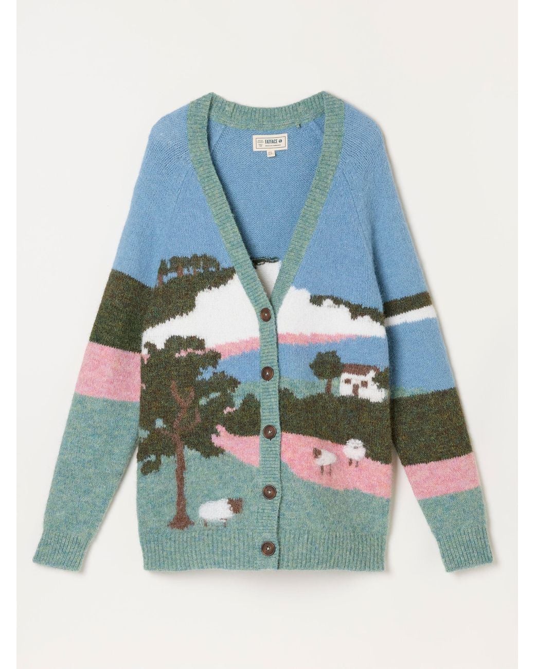 FatFace Blue Landscape Knitted Cardigan