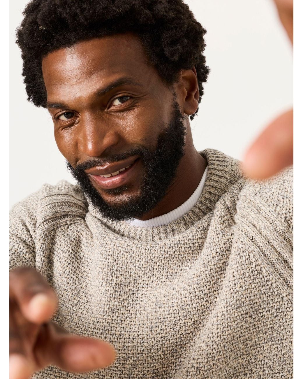 FatFace Natural Penton Crew Neck Jumper for men