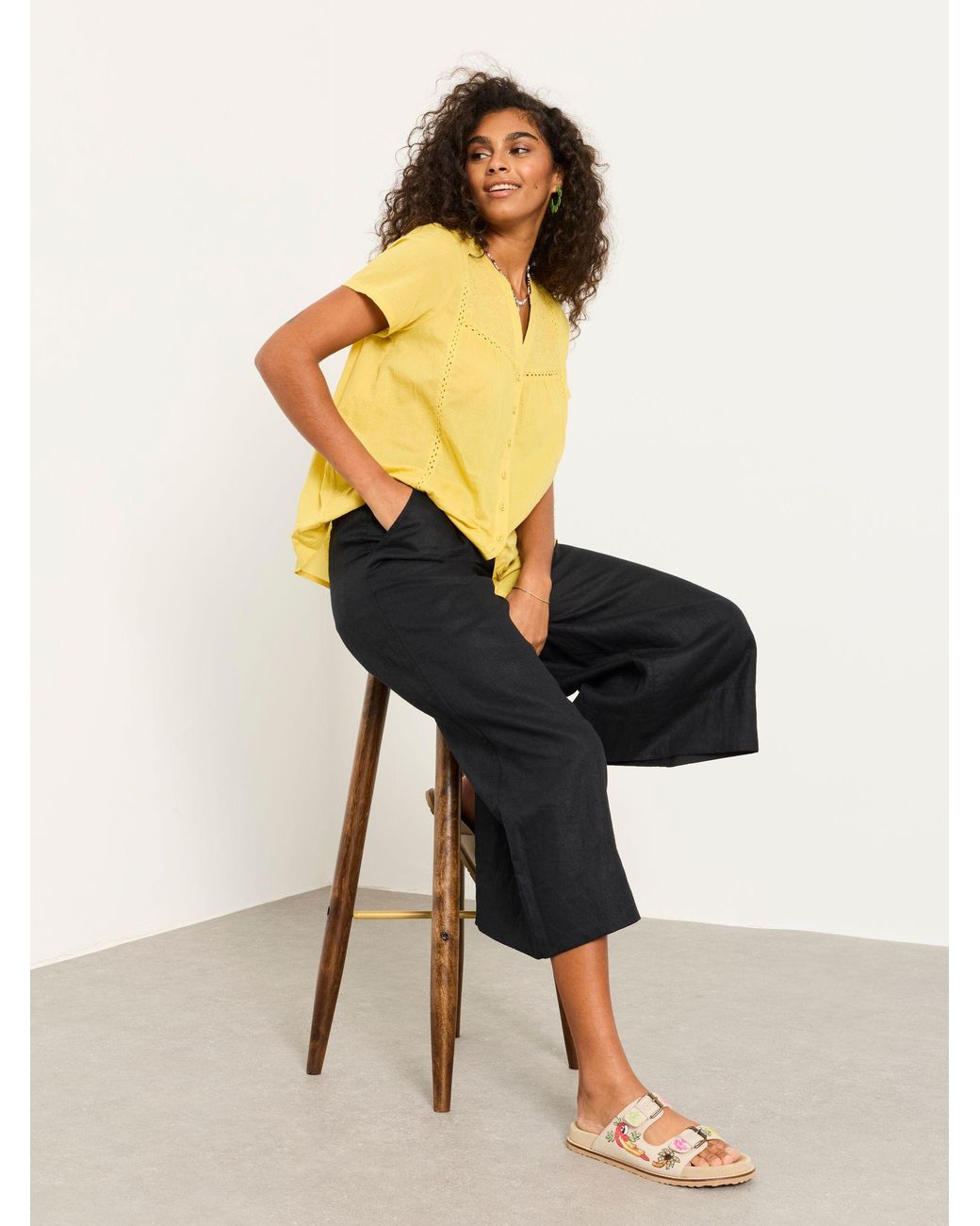 FatFace Black Anya Wide Leg Cropped Trousers