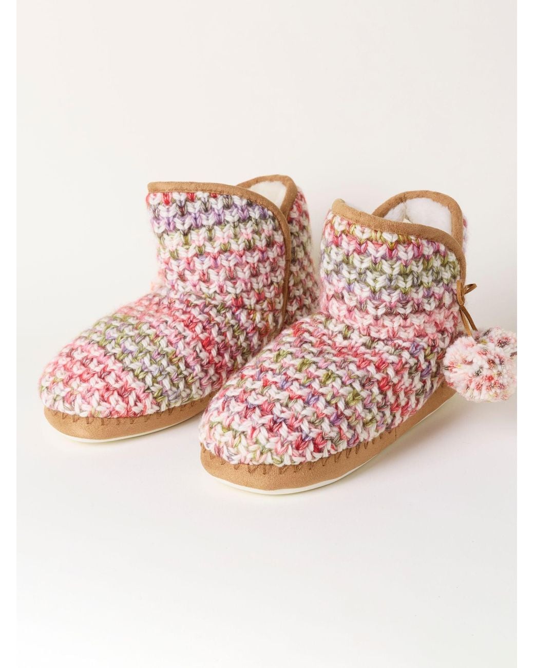 FatFace Pink Fatface Sara Multi Knit Slipper Boots