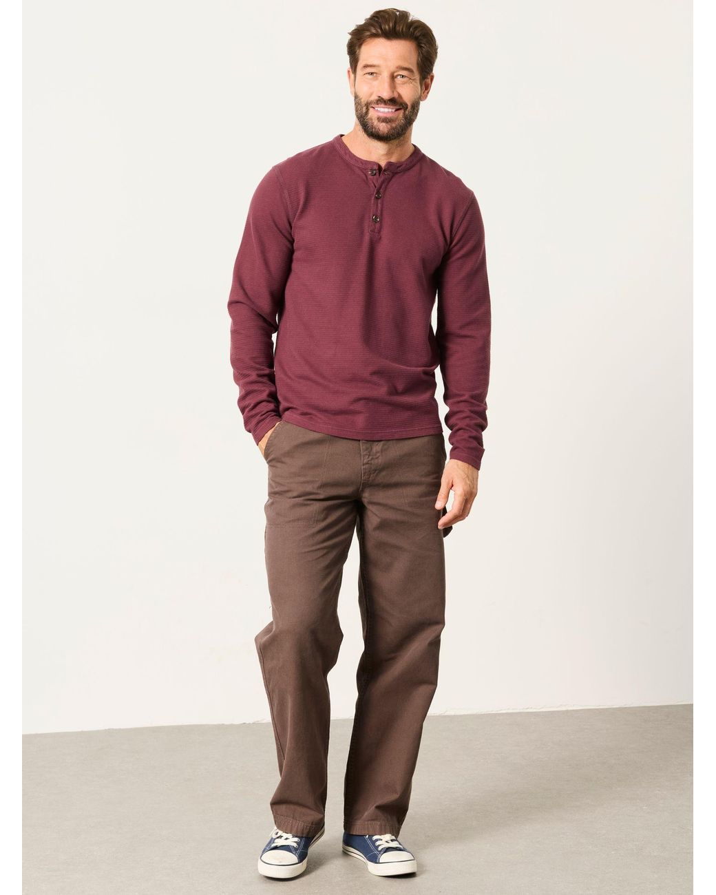 FatFace Henley Long Sleeve Textured T-Shirt for men