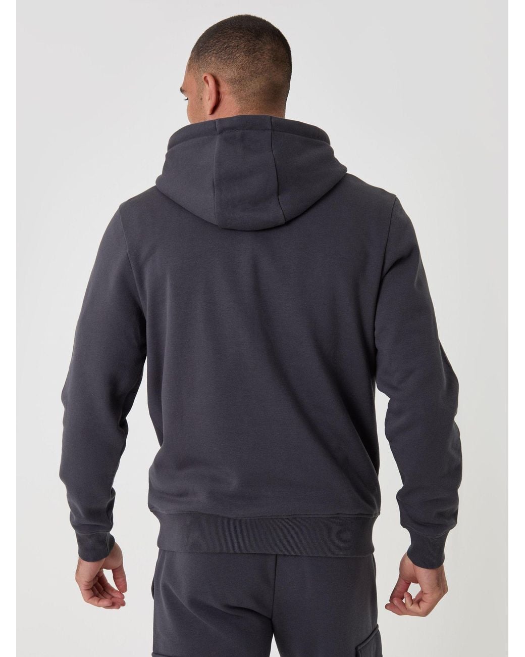 Threadbare Blue Charcoal Overhead Zip Through Hoodie for men