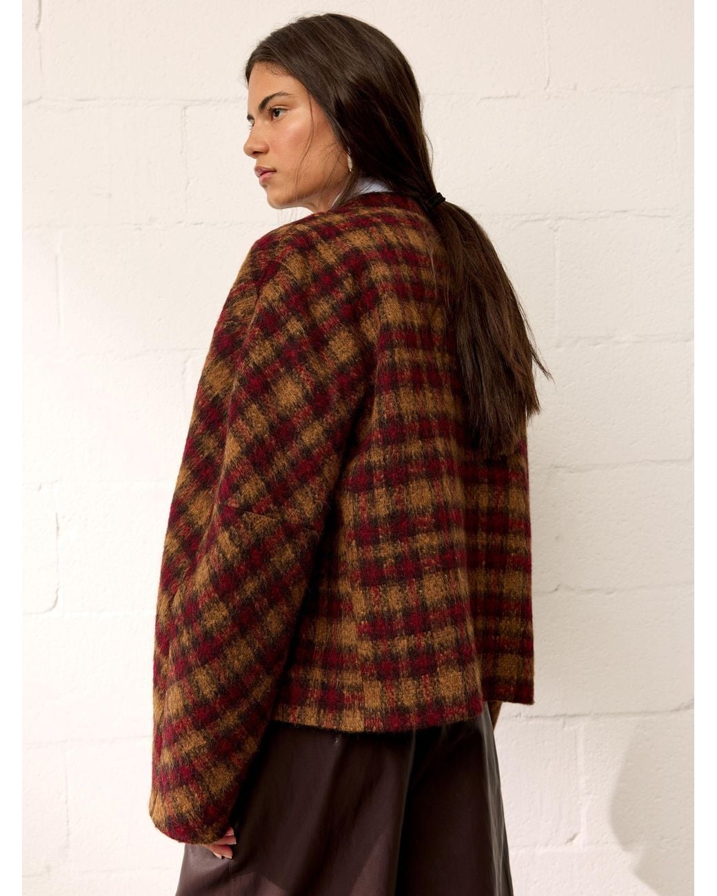 BHOEM Brown Multi Checked Mao Collar Jacket With Wool