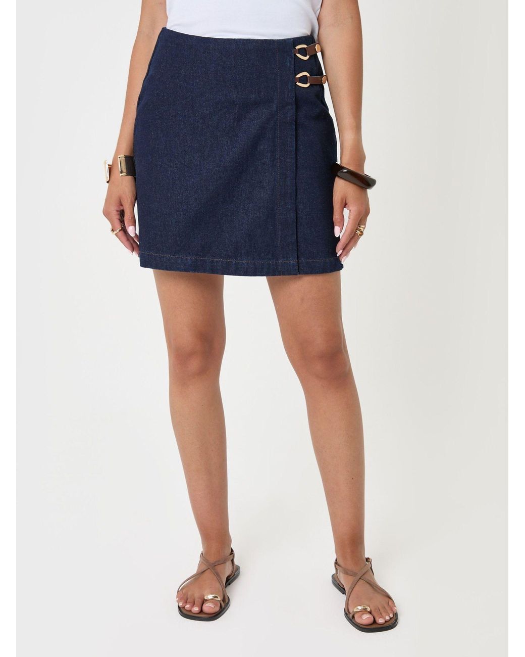 Threadbare Blue Pleated Denim Wrap Mini Skirt
