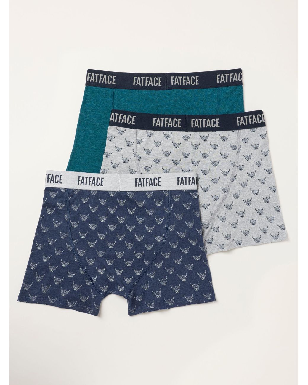 FatFace Blue Fatface 3 Pack Multi Highland Cow Boxers for men