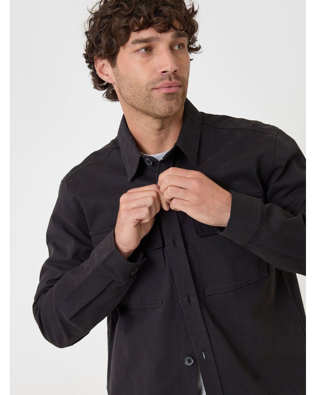 Threadbare Blue Cotton Twill Shacket With Pockets for men