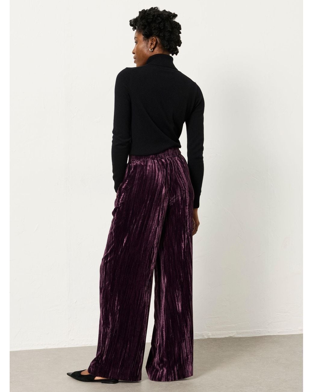FatFace Purple Hetty Wide Leg Crinkle Velvet Trousers