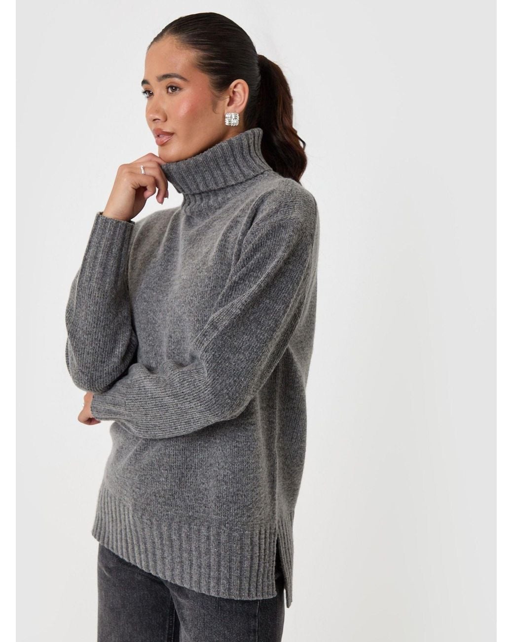 Threadbare Gray Oversized Roll Neck Jumper