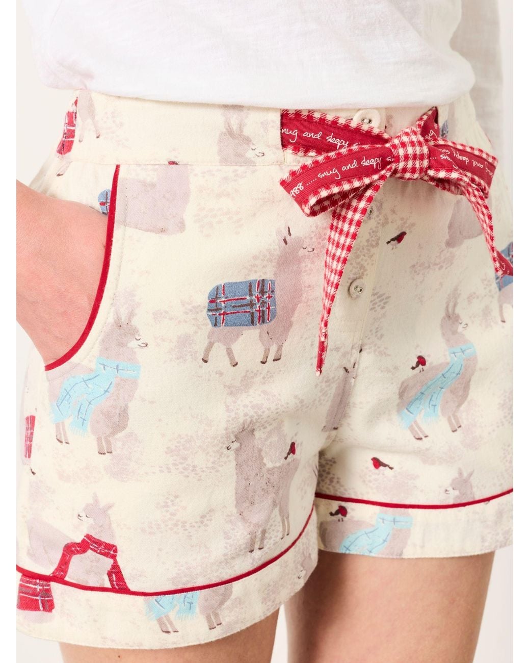 FatFace Pink Fatface Classic Ivory Llama Christmas Pyjama Shorts