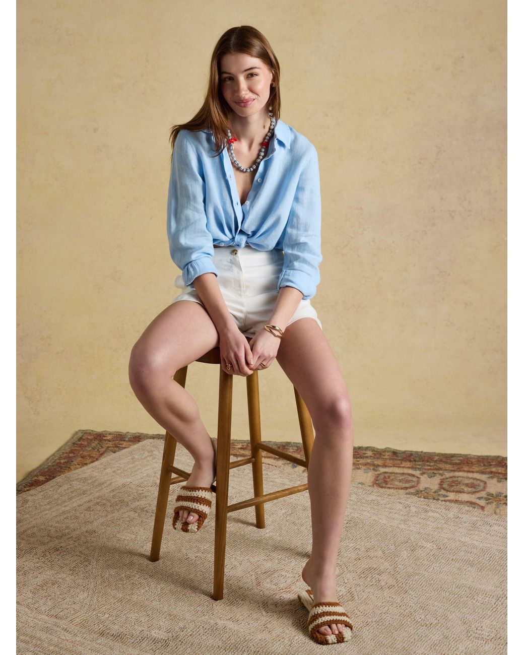 Joules Natural Buttoned Tailored Shorts