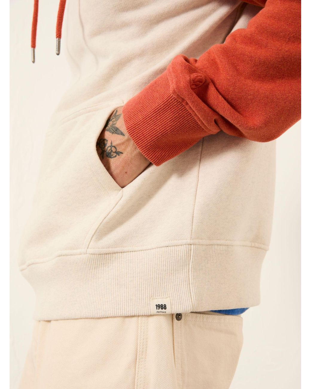 FatFace Orange Brooke Overhead Contrast Raglan Hoodie for men