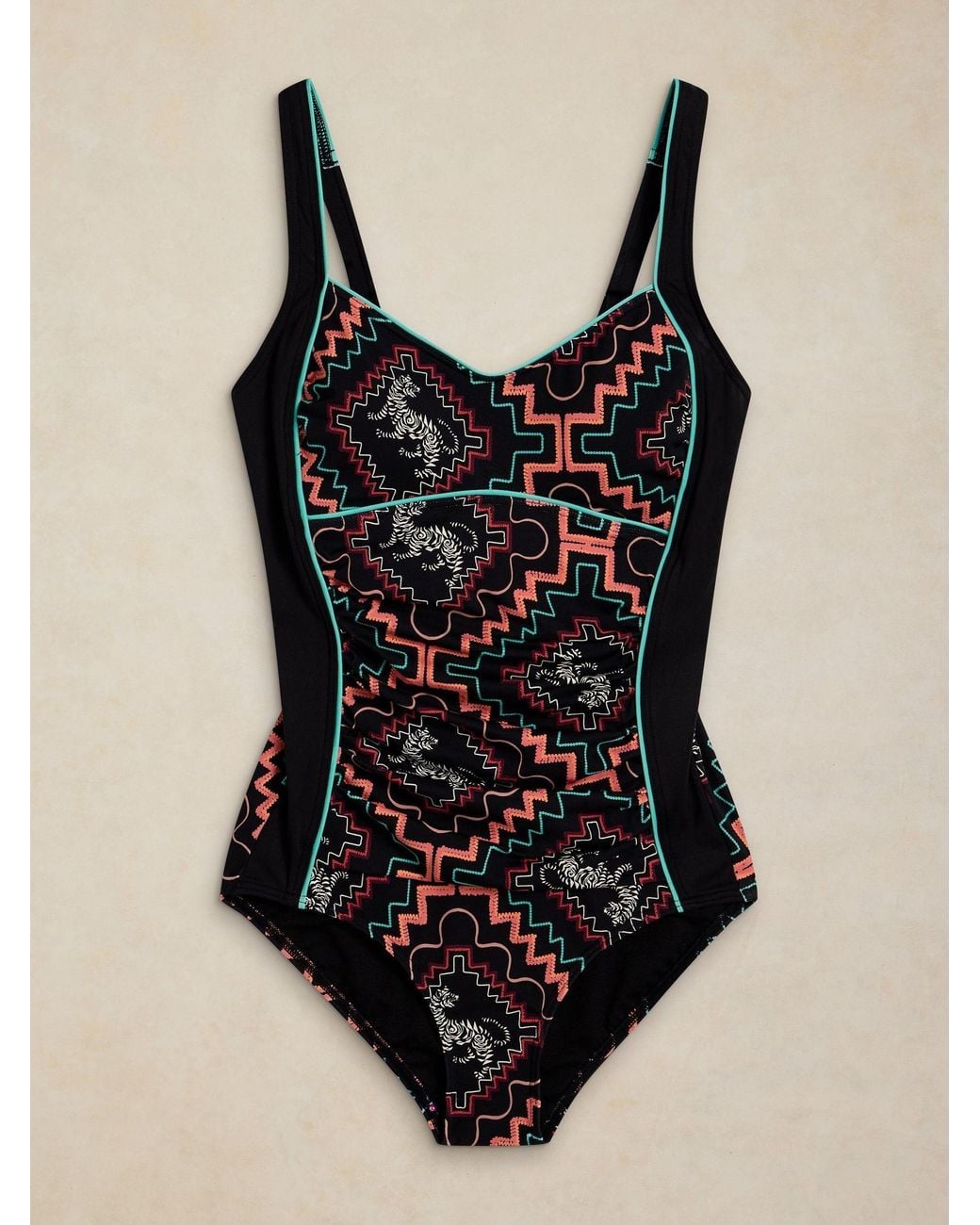White Stuff Black Geometric Splash Tummy Control Swimsuit