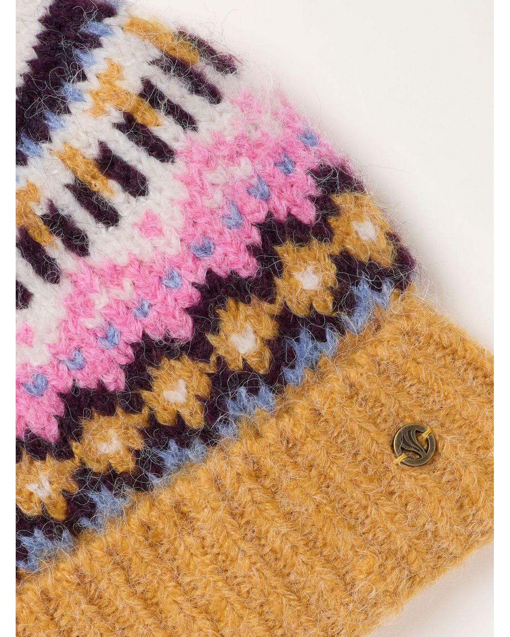 FatFace Pink Fatface Luna Mustard Fairisle Bobble Hat