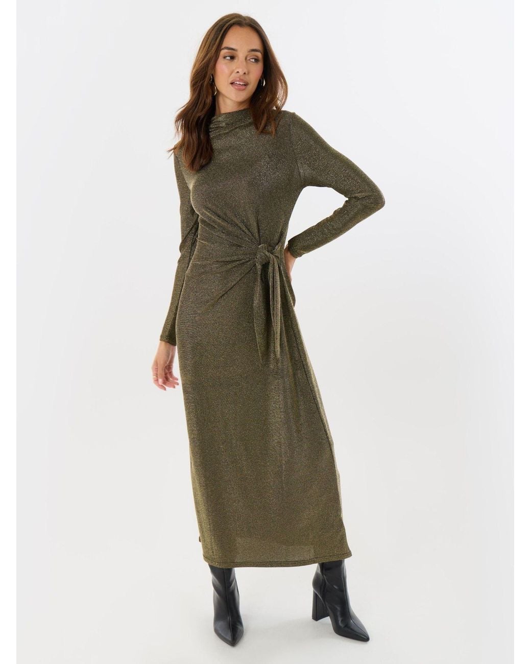 Threadbare Metallic Funnel Neck Midaxi Dress