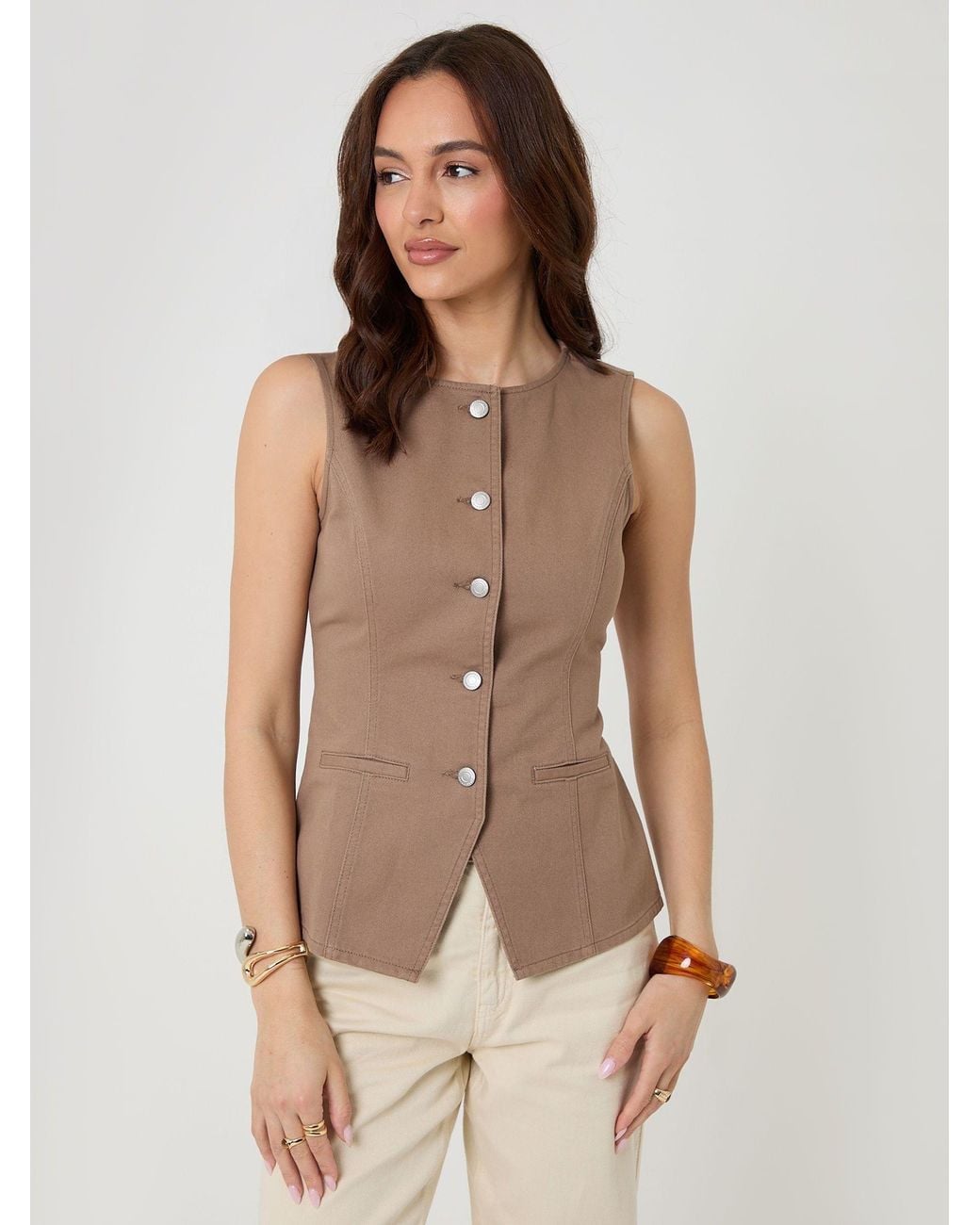 Threadbare Natural Denim Longline Waistcoat