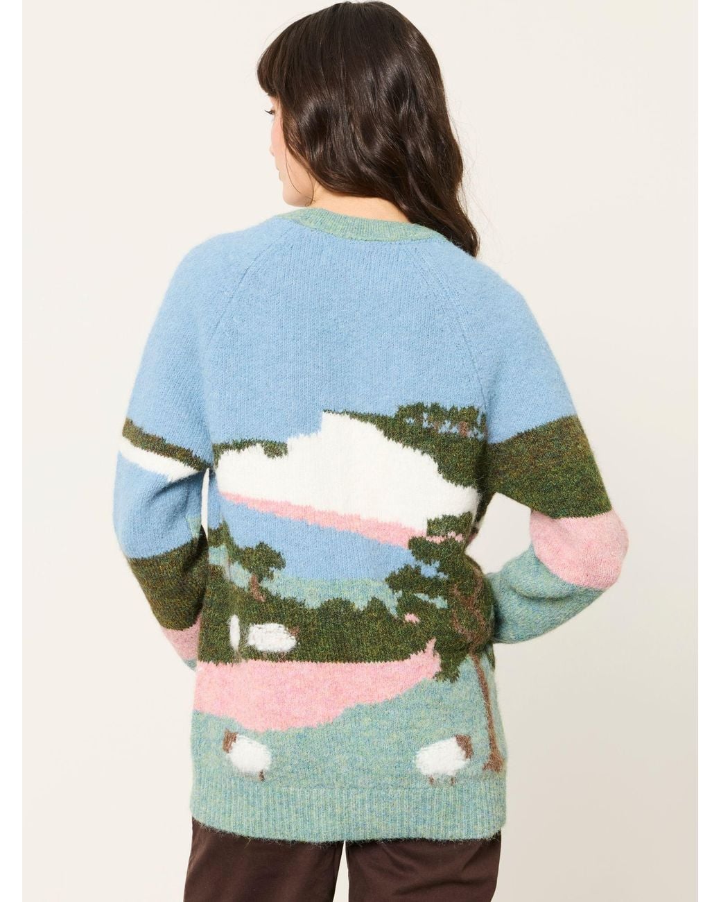 FatFace Blue Landscape Knitted Cardigan