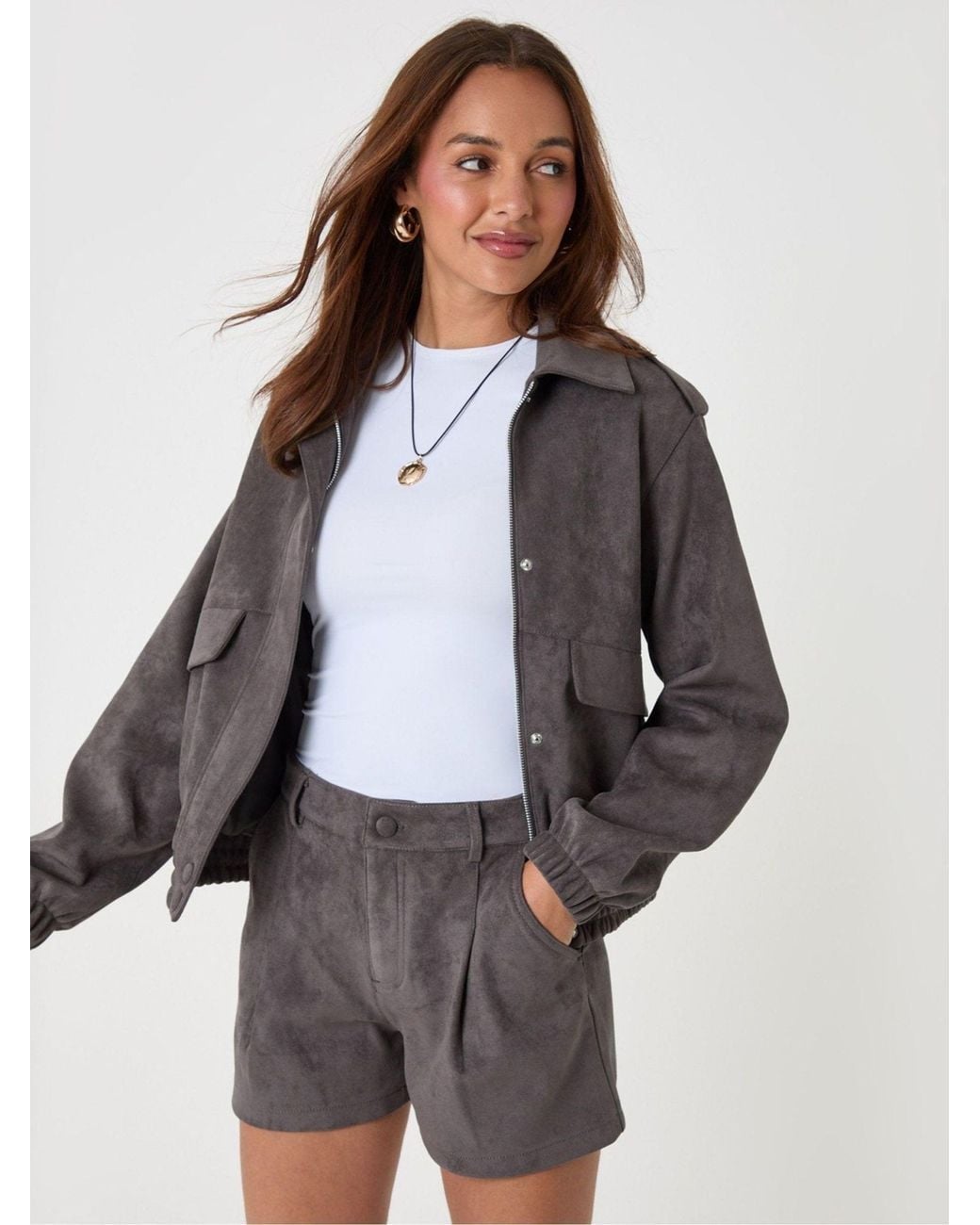 Threadbare Gray Faux Suede Collared Bomber Jacket