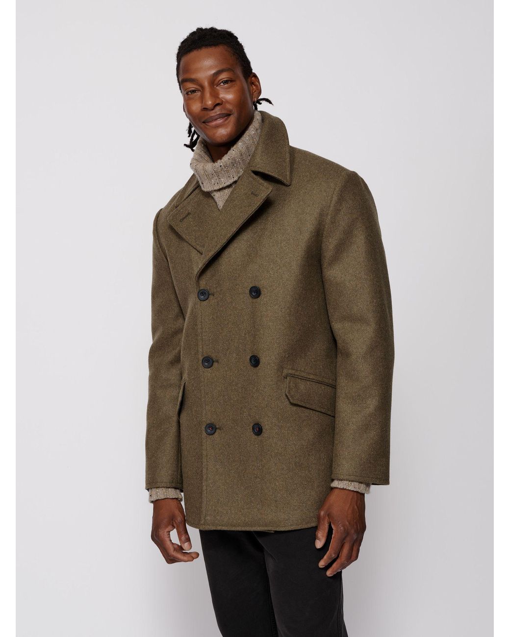 aubi Green Wragby Double Breasted Wool Coat for men