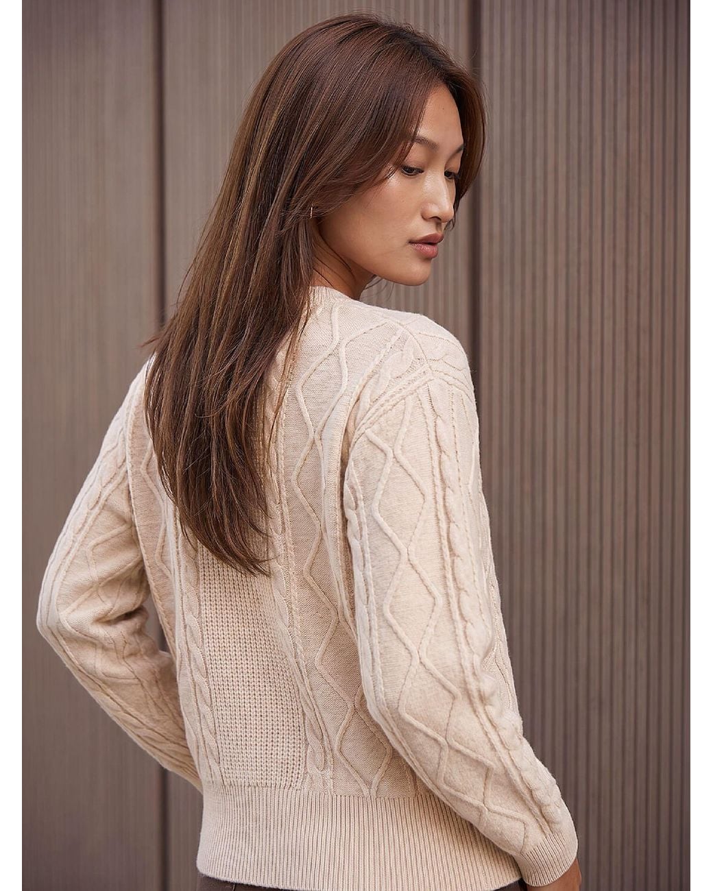 Roman Brown Knitted Cable Bomber Jacket