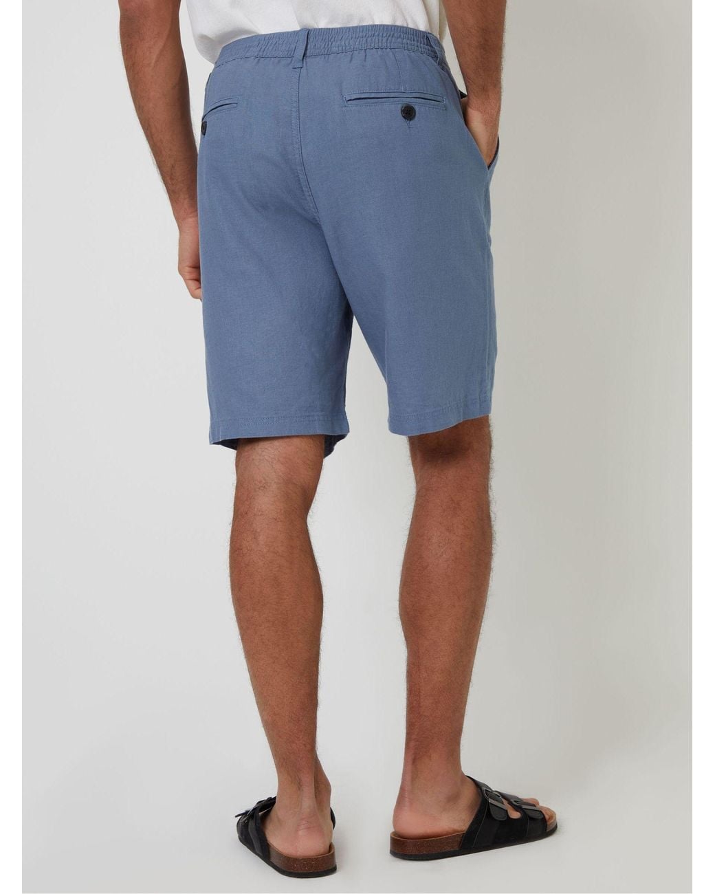 Threadbare Blue Linen Blend Shorts for men