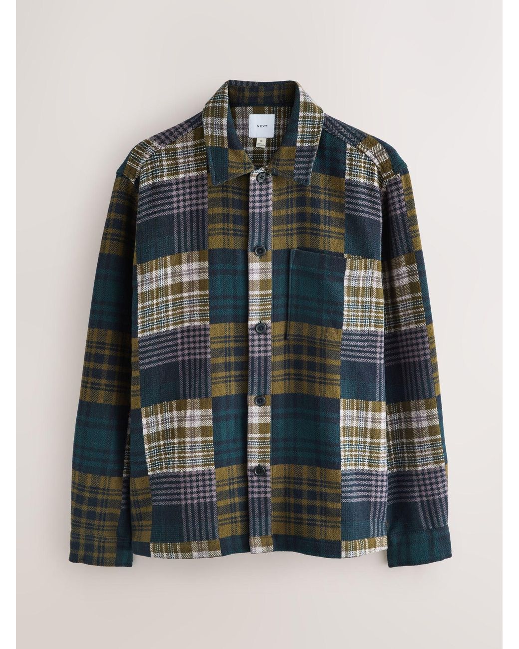 Next Green Patchwork Style Check Shacket for men